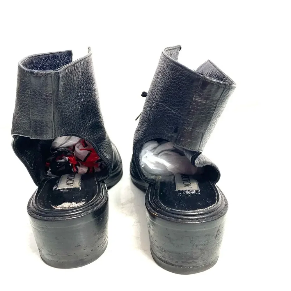 Academia Black Lace Up Pebbled Leather Boots Shoes Size 7.5